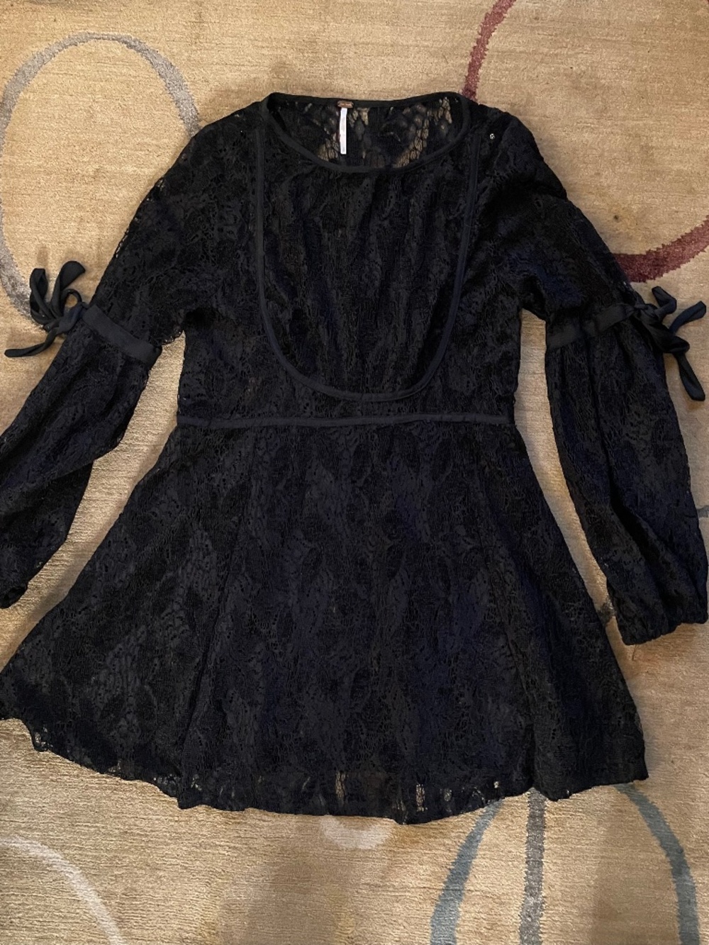 Free People Long Sleeve Black Lace Top/Dress, Size S